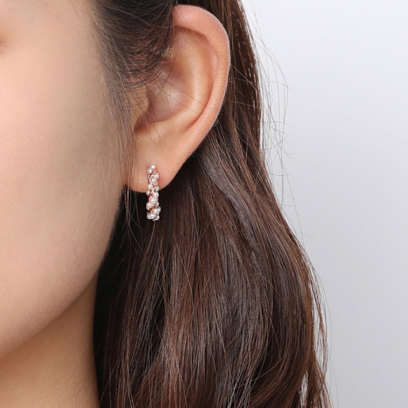 Rose Gold Pearl Twist Vines Hoops Pretty Wedding Little Hoop Earrings Pearls New - Picture 7 of 9
